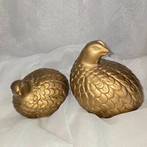 VTG Bombay Pair Of Ceramic Gold Quail Birds Figurines MCM Inside Hand Painted